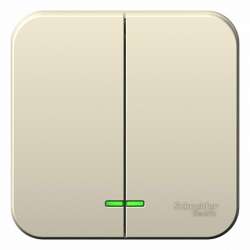 SE Blanca наруж Молочный Выключатель 2-клавишный с подсветкой 6А, 250B, изолир. пластина арт. BLNVA065112