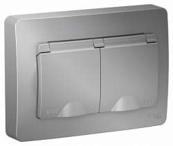 SE Blanca внутр Алюминий Розетка 2-ая с/з IP44 со шторками, 16А, 250В арт. BLNRS441123