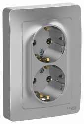 SE Blanca внутр Алюминий Розетка 2-ая с/з без шторок, 16А, 250В арт. BLNRS001023