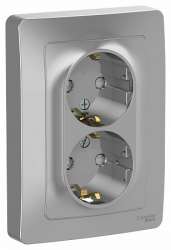 SE Blanca внутр Алюминий Розетка 2-ая с/з со шторками, 16А, 250В арт. BLNRS001123