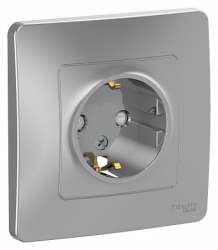 SE Blanca внутр Алюминий Розетка с/з со шторками, 16А, 250В арт. BLNRS001113