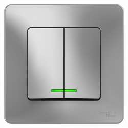 SE Blanca внутр Алюминий Выключатель 2-клавишный с подсветкой, 10А, 250B арт. BLNVS010513