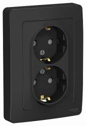 SE Blanca внутр Антрацит Розетка 2-ая с/з со шторками, 16А, 250В арт. BLNRS001126