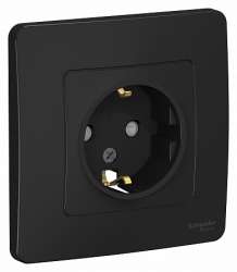 SE Blanca внутр Антрацит Розетка с/з со шторками, 16А, 250В арт. BLNRS001116