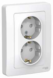SE Blanca внутр Бел Розетка 2-ая с/з со шторками, 16А, 250В арт. BLNRS001121