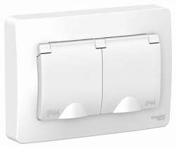 SE Blanca внутр Бел Розетка 2-ая с/з со шторками IP44, 16А, 250В арт. BLNRS441121