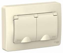 SE Blanca внутр Молочная Розетка 2-ая с/з со шторками IP44, 16А, 250В арт. BLNRS441122