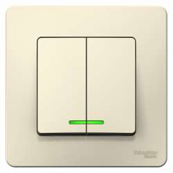 SE Blanca внутр Молочный Выключатель 2-клавишный с подсветкой, 10А, 250B арт. BLNVS010512