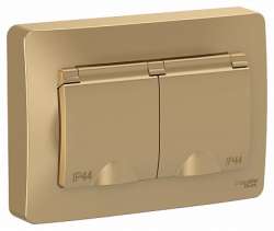 SE Blanca внутр Титан Розетка 2-ая с/з IP44 со шторками, 16А, 250В арт. BLNRS441124