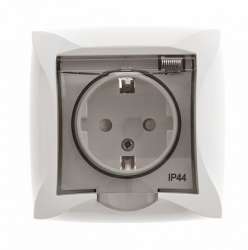 SE Дуэт Бел Розетка с/з с защитными шторками с крышкой IP44, в сборе с рамкой арт. WDE000148