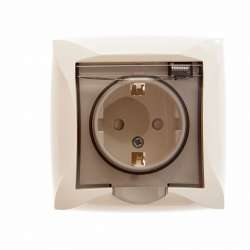 SE Дуэт Беж Розетка с/з с защитными шторками с крышкой IP20, в сборе с рамкой арт. WDE000246