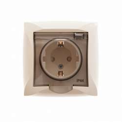 SE Дуэт Беж Розетка с/з с защитными шторками с крышкой IP44, в сборе с рамкой арт. WDE000248