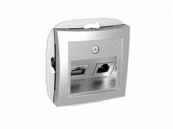 SE Дуэт Серебро Розетка 2-ая ТЛФ + компьютерная кат.5E (RJ11+RJ45) арт. WDE000385