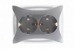 SE Дуэт Серебро Розетка 2-ая с/з с защитными шторками арт. WDE000326