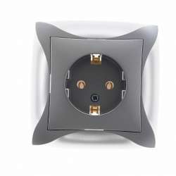 SE Дуэт Серебро Розетка с/з, в сборе с рамкой арт. WDE000342