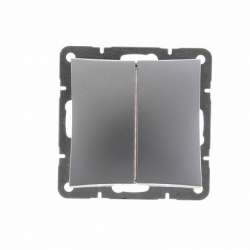 SE Дуэт Серебро Выключатель 2-клавишный (сх 5) с подсветкой арт. WDE000353