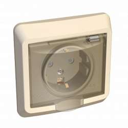 SE Этюд Крем Розетка 1-ая с/з с защитными шторками с крышкой IP44 арт. PC16-044K