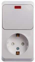 SE Этюд наруж Бел Блок: Розетка с/з со шторками + выключатель 1-клавишный с подсветкой арт. BPA16-203B