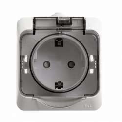 SE Этюд наруж Бел Розетка 1-ая с/з с крышкой, с защитными шторками IP44 арт. PA16-044B