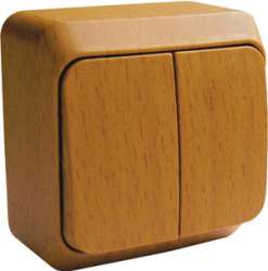 SE Этюд наруж Дача Темный бук Выключатель 2-клавишный с подсветкой (сх. 5) арт. BA10-006T