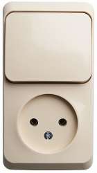 SE Этюд наруж Крем Блок: Розетка б/з + выключатель 1-клавишный арт. BPA16-204K