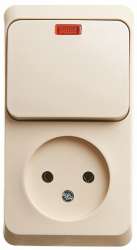 SE Этюд наруж Крем Блок: Розетка б/з + выключатель 1-клавишный с подсветкой арт. BPA16-206K