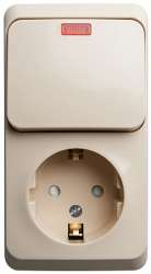 SE Этюд наруж Крем Блок: Розетка с/з со шторками + выключатель 1-клавишный с подсветкой арт. BPA16-203K