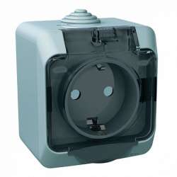 SE Этюд наруж Серая Розетка 1-ая с/з с крышкой, с защитными шторками IP44 арт. PA16-044C