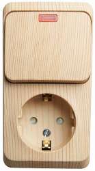 SE Этюд наруж Сосна Блок: Розетка с/з со шторками + выключатель 1-клавишный с подсветкой арт. BPA16-203D