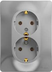 SE Glossa Алюминий Розетка 2-я с/з (в сборе с рамкой) арт. GSL000324