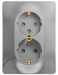 SE Glossa Алюминий Розетка 2-я с/з со шторками (в сборе с рамкой) арт. GSL000326