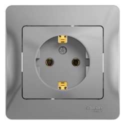 SE Glossa Алюминий Розетка с/з (в сборе с рамкой) арт. GSL000342