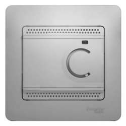 SE Glossa Алюминий Термостат электронный теплого пола с датчиком, 10A (в сборе с рамкой) арт. GSL000338