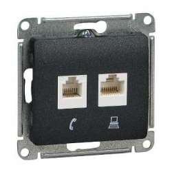 SE Glossa Антрацит Розетка 2-ая RJ11+RJ45, кат.5E арт. GSL000785