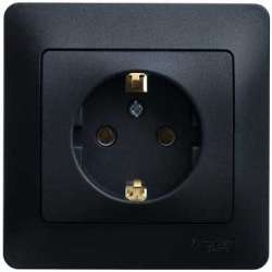 SE Glossa Антрацит Розетка с/з, 16А (в сборе) арт. GSL000742