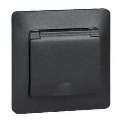 SE Glossa Антрацит Розетка с/з со шторками с крышкой, 16А, IP20 (в сборе) арт. GSL000746