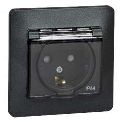 SE Glossa Антрацит Розетка с/з со шторками с крышкой, 16А, IP44 (в сборе) арт. GSL000748