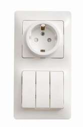 SE Glossa Бел Блок: розетка с/з со шторками и 3-кл. выключатель арт. GSL000178