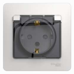 SE Glossa Бел Розетка с/з со шторками с крышкой, IP44 (в сборе с рамкой) арт. GSL000148