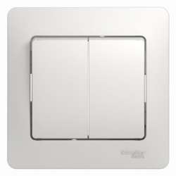 SE Glossa Бел Выключатель 2-клавишный, сх.5, 10АХ (в сборе с рамкой) арт. GSL000152