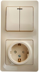 SE Glossa Беж Блок: розетка с/з со шторками и 2-кл. выключатель с подсветкой арт. GSL000275