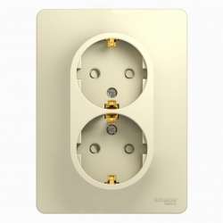 SE Glossa Беж Розетка 2-я с/з со шторками (в сборе с рамкой) арт. GSL000226