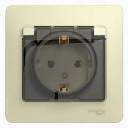 SE Glossa Беж Розетка с/з со шторками с крышкой, IP20 (в сборе с рамкой) арт. GSL000246