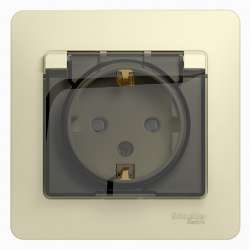 SE Glossa Беж Розетка с/з со шторками с крышкой, IP44 (в сборе с рамкой) арт. GSL000248