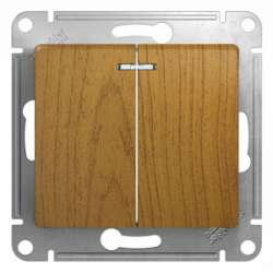 SE Glossa Дерево Дуб Выключатель 2-клавишный с подсветкой, сх.5а арт. GSL000553