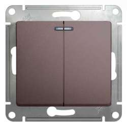 SE Glossa Платина Выключатель 2-клавишный с подсветкой, сх.5а, 10AX арт. GSL001253