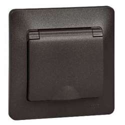 SE Glossa Шоколад Розетка с/з со шторками с крышкой, 16А, IP20 (в сборе) арт. GSL000846