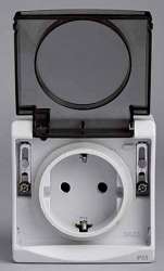 SE Mureva наруж Серая Розетка с/з с крышкой, (в сборе) IP55 арт. ENN36031