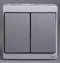 SE Mureva наруж Серый Выключатель 2-клавишный (в сборе) IP55 арт. ENN35722