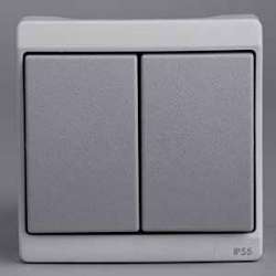 SE Mureva наруж Серый Выключатель 2-клавишный комб. в блок (в сборе) IP55 арт. ENN37022
